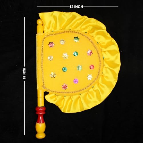 Image of Handmade and Decorative Orange Hand Fan with Wooden Handle for Cool Air, Home Dcor and Travel Use Vinjano /Pankhi - Return Gift,[Mother's Day Gift]