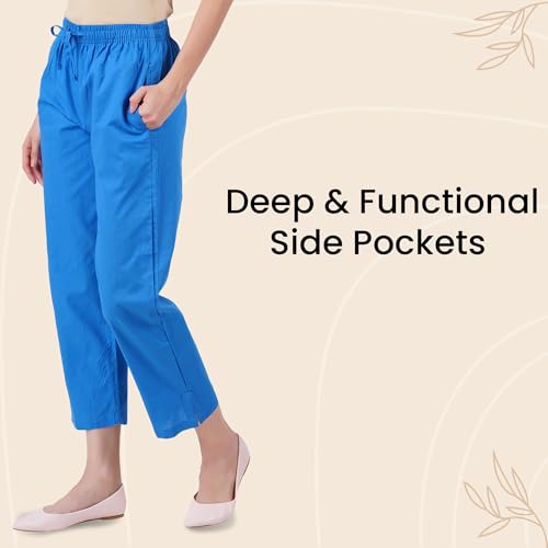 Image of Happy Bunny Parallel Pants for Women 100% Cotton Ankle Length Trousers Regular Fit with Elastic Drawstring Stylish & Pockets Casual Formal Wear for Office & Home