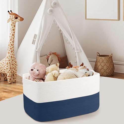 Extra Large Rope Basket, 23.6" x 15.7" x 14.1" Woven Stuffed Animals Storage Bin, Kids Dog Stuff Toy Box Organizer, Living Room Nursery Organization, Big Basket Container for Blankets Clothes - Image 6