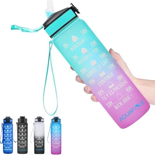 Gourde 1l Motivation en Français [SANS BPA] Gourde avec Paille Ad...