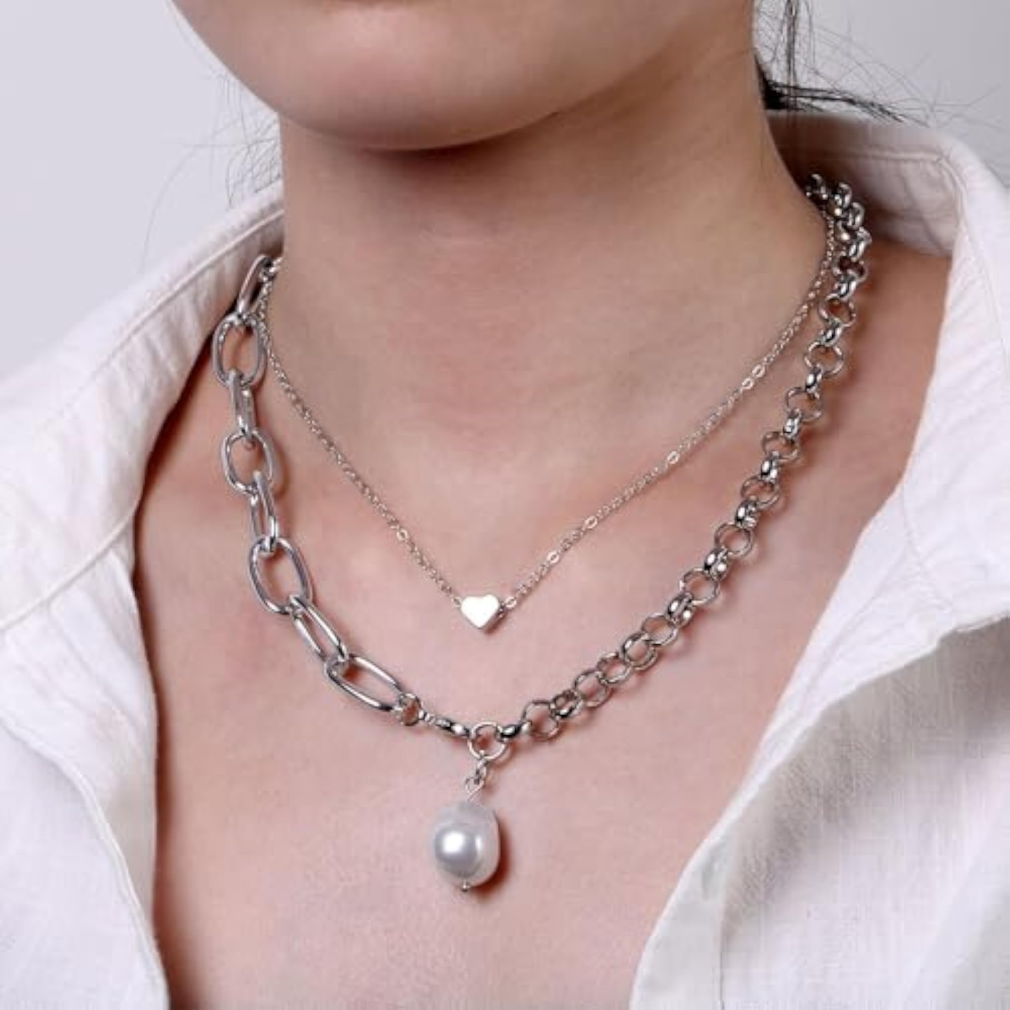 Bling Queen Double Layered Choker Necklace with Heart Pendant