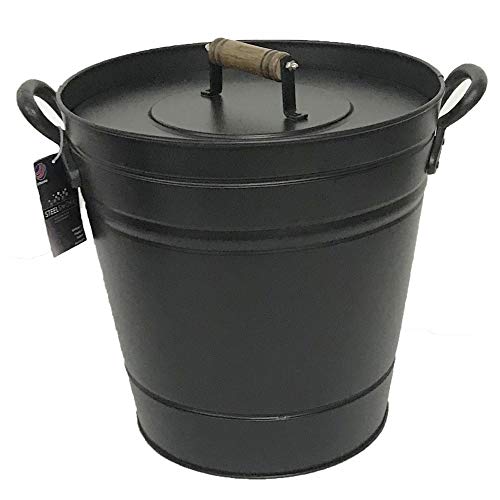 Heavy Duty Galvanised Black Steel Fireplace Insulated Hot Ash Storage Bucket 14L