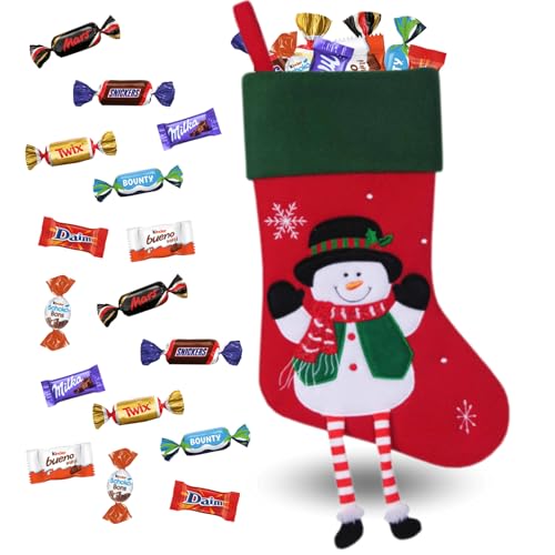 PRO DISTRI - Chaussette de Noël XXL garnie d' un Assortiment de 100 bonbons au chocolat | Mélange de Friandises Célébrations, Milka, Kinder Schokobons et Mini Bueno, Daim à Offrir à Noël