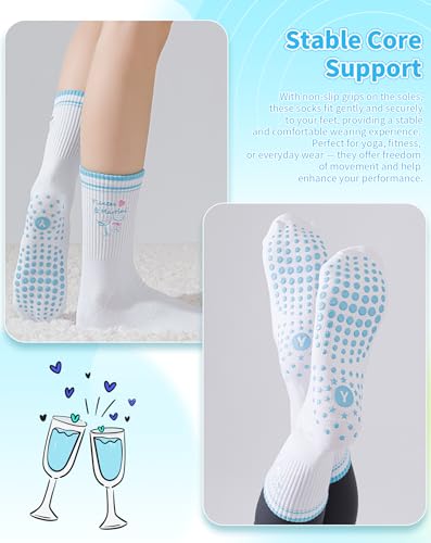 Image of Yawlsow Pilates Grip Socks for Women Yoga Grippy Socks Cute Barre Non Skid Athletic Crew Sticky Sock Workout Hospital