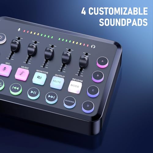 Image of Xclamor : XA-S31 Gaming Audio Mixer Live Sound Card with XLR Microphone Interface 48V Phantom Power RGB Lighting DJ Effects Voice Changer USB OTG for Podcast Streaming Recording PC Smartphone