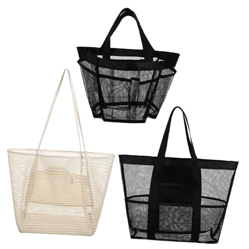 BESTYASH 3pcs Large Mesh Beach Tote Bag Stylish Swim Gear Bags for Women Lightweight Nylon with Spacious Interior for Pool and Travel Essentials