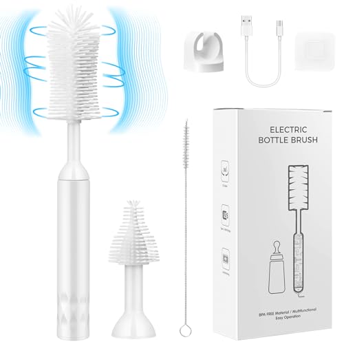 Image of Electric Baby Bottle Brush Cleaner, Waterproof Baby Bottle Cleaner Brush Set, USB Rechargeable Baby Bottle Brushes for Cleaning, Silicone Travel Bottle Cleaner Kit for Baby Bottles, Pacifiers, Straws