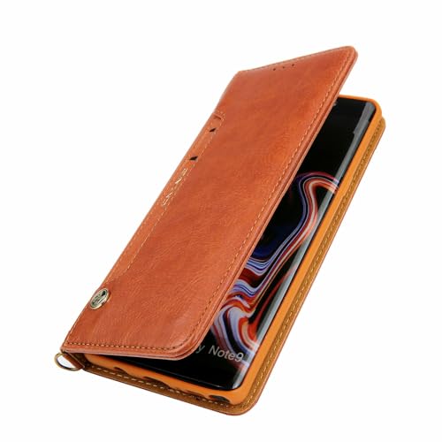 Étui portefeuille en cuir iPhone 16 marron avec clapet aimanté anti-choc