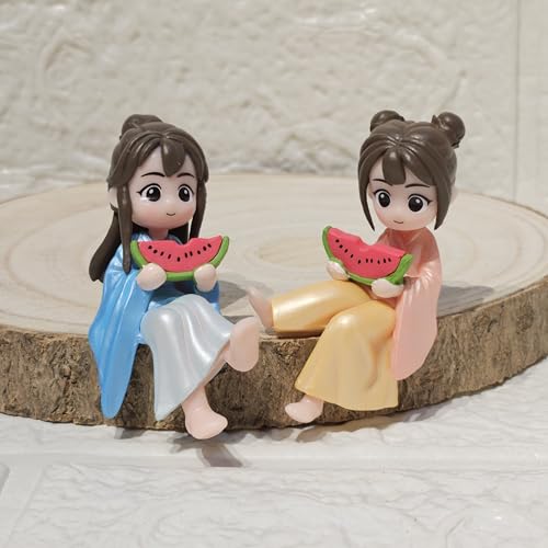 Image of Cute Miniature Watermelon Girl Figurines Set of 4 | PVC Tiny Dollhouse Accessories | Fairy Garden Mini Decor Showpieces | Gift Items for Home Desk Shelf