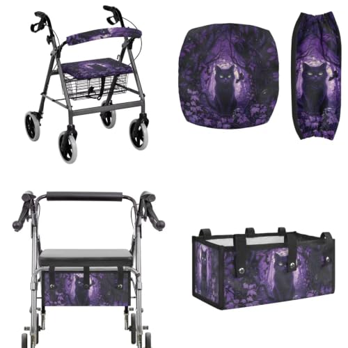 Maiyoinou Skull Rollator Seat and Back Rest Covers for All Saints'Day Foldable Gothic Black Marble Storage Bags Best Present for Family and Friends - (for Rollator Walkers)