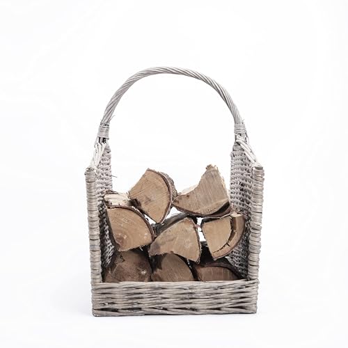 Rustic Shabby Chic Style Grey Natural Wicker Fireside Log Basket Heavy Duty Kindling Wood Basket Home Storage Basket (Medium) Rustic Shabby Chic Style Grey Natural Wicker Fireside Log Basket Heavy Duty Kindling Wood Basket Home Storage Basket (Medium)