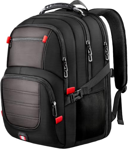 Image of Large Travel Backpack, 17.3 inch Laptop Backpack, Grey | 45L Capacity, 180 TSA-Friendly Carry On, Laptop Compartment, Water-Resistant, Adjustable Strap for Work Travel College