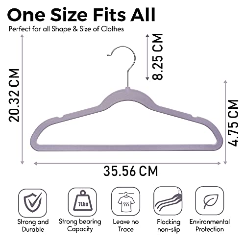 Techzoo 50 Premium Kids Velvet Hangers - 14" Inch Non-Slip Kids Hangers - Ultra Slim Space Saving Children Hangers - 360°Swivel Hook, Strong & Durable Kids & Preteen Hangers - Purple #TOP1