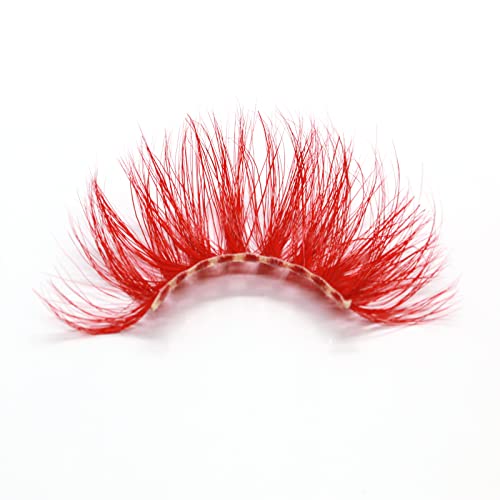 Vnihtt Red Lashes,25Mm 3D Mink Colored Eyelashes,Colored Lash Clusters,Dramatic Long Look Soft Fluffy Wispy Bold Big Red Fake Eye Lashes 1 Pair,Halloween Masquerade Cosplay Eye Makeup Lashes #TOP3
