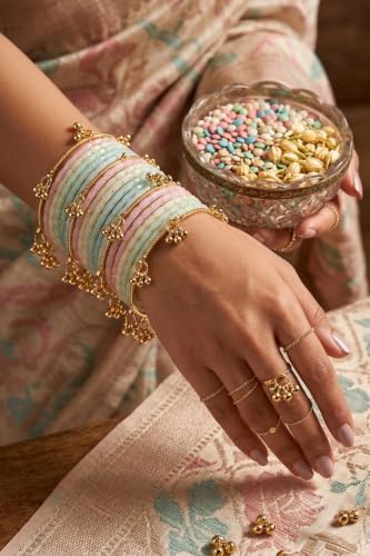 Image of Kashmiri Ghangharoo Glass Bangle Set for Women| Light Weight Bangles | Traditional Transparent Fancy Glass Chudi Set for Wedding, Party.