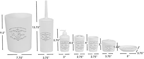 Miniatura 7 de Home Basics - Juego de baño de 7 piezas (blanco), hecho de plástico, incluye vaso, soporte para cepillos de dientes, jabonera, dispensador de