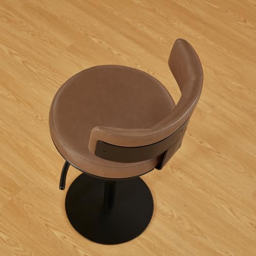 Butacos ajustables CHITA, set de 3, con giro de 360° y base metálica para barra, isla de cocina o comedor, asiento en cuero sintético marrón silla y estructura negra miniatura 5