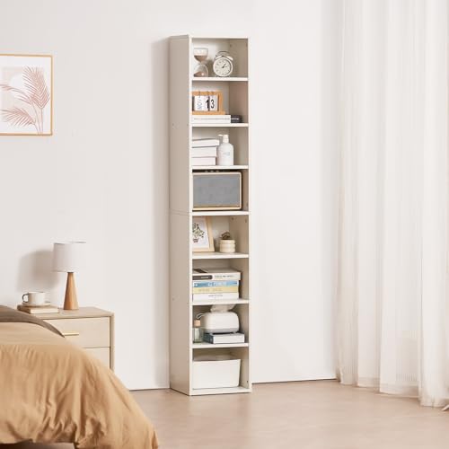 Image of VEVOR 8 Tiers Narrow Bookshelf, 71 in Wooden Tall Open Bookcase with Height-Adjustable Shelf, Freestanding Display Storage Floor Bookcase Bookshelf for Library, Bedroom, Living Room, Office, White