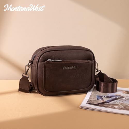 Image of Montana West Crossbody Bags for Women Cow Print Purse Triple Zip Shoulder Handbags with Wide Strap