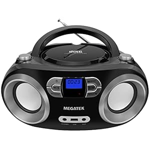 MEGATEK Portable CD Player/Radio/Bluetooth Boombox with Enhanced Stereo Sound, CD-R/CD-RW/MP3/WMA Playback, USB Port…