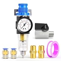 TAILONZ PNEUMATIC 1/4 Zoll BSP AFR2000 Luftfilter-Druckregler-Kit（0 bis 1 MPA）5 Micron Messing-Element Druckluftwerkzeug-Kompressor-Filter mit Manometer