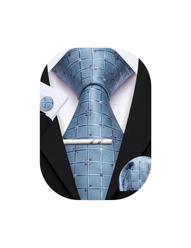 Image of YOHOWA Men Plaid /Striped Ties Set Silk Business Wedding Formal Fashion Necktie and Pocket Square Cufflinks Set