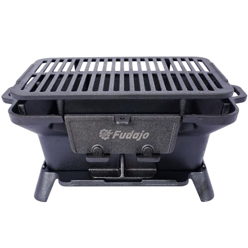 16" Rectangular Cast Iron Hibachi Grill, Portable Charcoal Grill With Vent Removable Grate, Yakitori Grills for Outdoor Camping Cooking, Enameled (Rectangular)