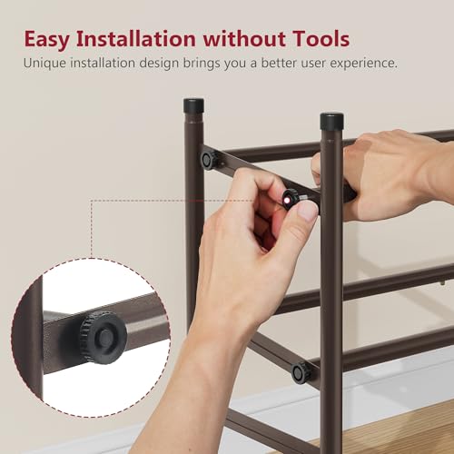 Image of Tajsoon 2 Tier Expandable Shoe Rack for Closet, 28 inch-41 inchAdjustable & Stackable Shoe Shelf Storage, Metal Shoe Rack Organizer for Front Door Entrance, Closet, Garage, Entryway, Bronze