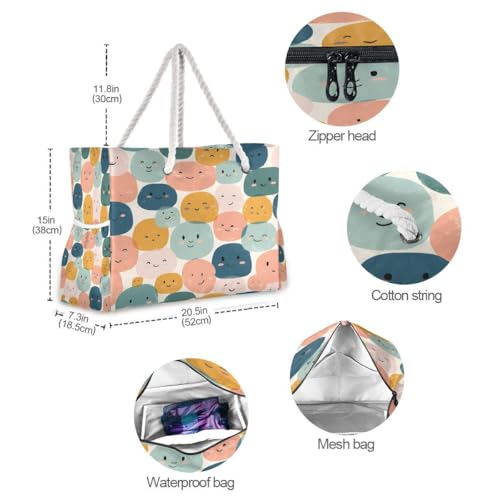 Large Beach Bags Totes Canvas Tote Shoulder Bag Smiley Face Water Resistant Bags for Gym Travel Daily4