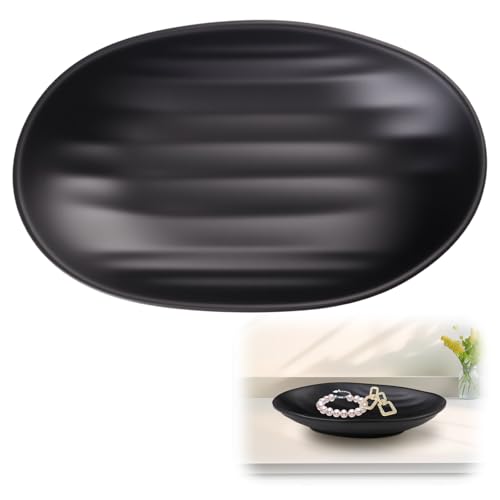 Ovalada Bandeja Negra para Llaves 21x13 cm, Vaciabolsillos Recibidor, Cosméticos Joyería Deja Llaves Entrada, Aperitivos y Frutas Bandejas Decorativas para el Pasillo de la Joyería Clave Monedas
