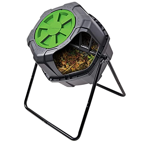 Tumbleweed 110 Liter 29 Gallon Indoor Outdoor Drum Waste Container Bin Garden Compost Tumbler with Stand and Twist Lid, Plastic, Black and Green Tumbleweed 110 Liter 29 Gallon Indoor Outdoor Drum Waste Container Bin Garden Compost Tumbler with Stand and Twist Lid, Plastic, Black and Green