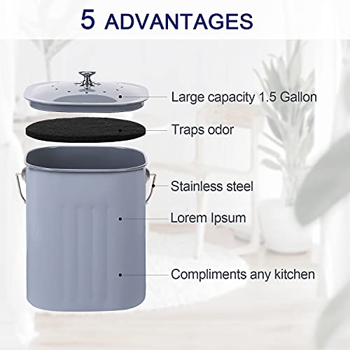 Nalati Nuovoo 1.3 Gal Compost Bin With Lid For Kitchen Countertop, Rust Proofw, Non Smell Filters (Grey) #TOP1