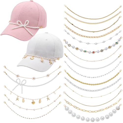 Geyoga 20 Pcs Trucker Hat Chains Women Man Pearl Hat Chain Bulk
