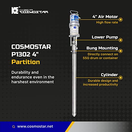 Cosmostar P1302 4" 5: 1 Pneumatic Piston Drum Pump (Sus304,55G) #TOP3