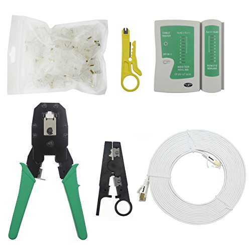 HBtree New Cable Tester +Crimp Crimper +50 Rj45 Cat5 Cat5e Connector Plug Network Tool Set
