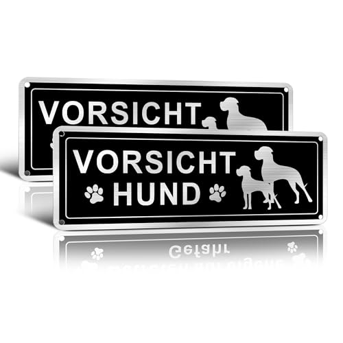 SINMAO 2 Stück Warnung vor dem Hund Schilder Metall Alu Lustig 25x9cm Klein Vorsicht Hund Schild | Warnschild Hund | Hundeschilder Warnung
