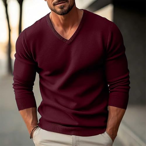 Mens V-Neck Sweaters Long Sleeve Pullover Sweater with Rib Knit Edge Fall Winter Knitwear Classic Basic Top2