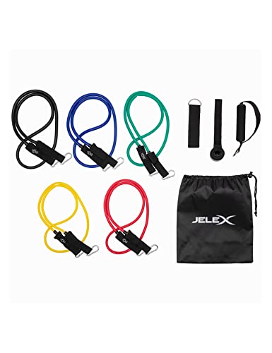 JELEX Fit Set Fitness Widerstandsbänder in verschiedenen Stärken 11-teiliges Set mit abnehmbaren Griffen und verschiedenen Halterungen, inkl. Aufbewahrungsbeutel, für Damen und Herren Cover