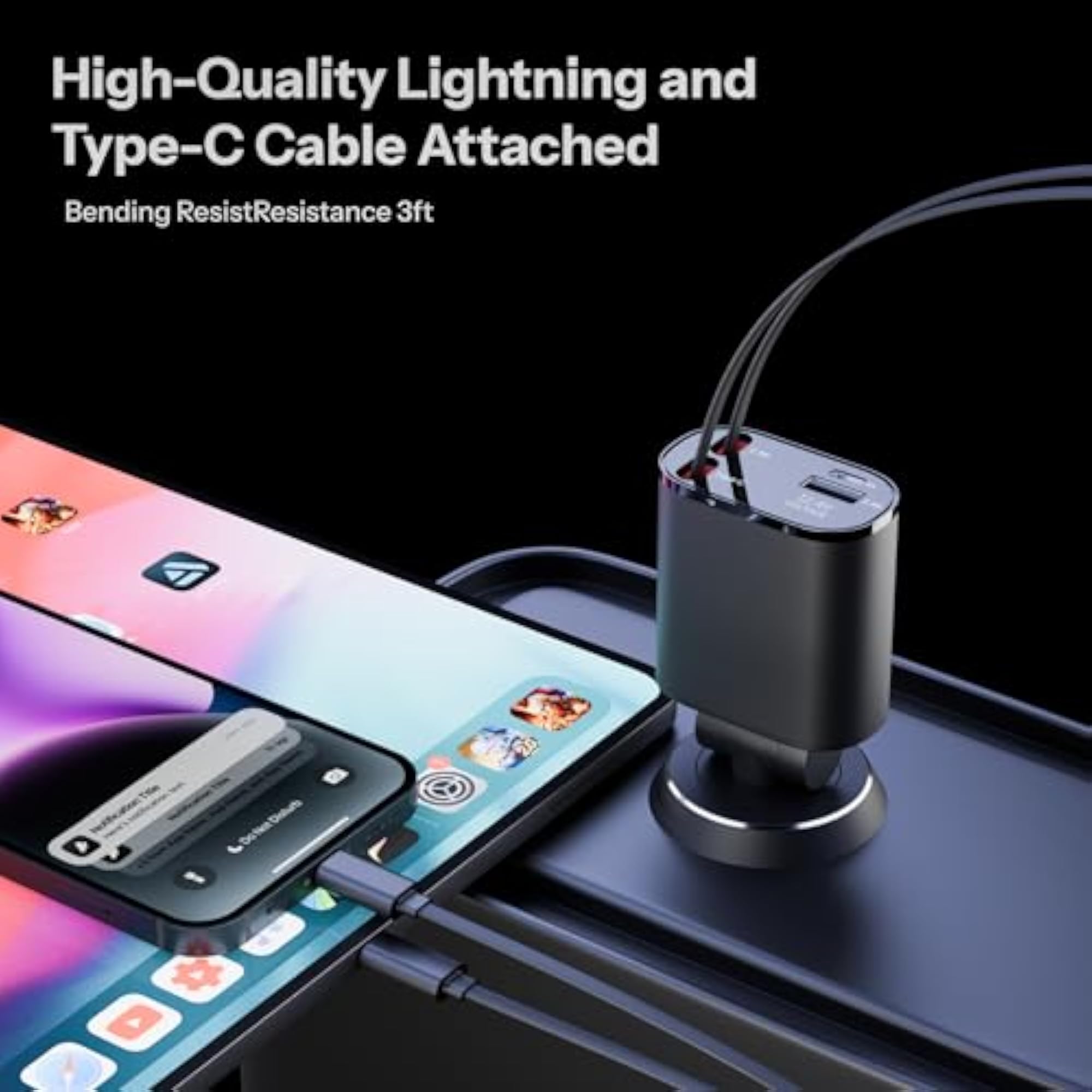120W High-Speed 4-in-1 Car Charger, Universal Fast Charging