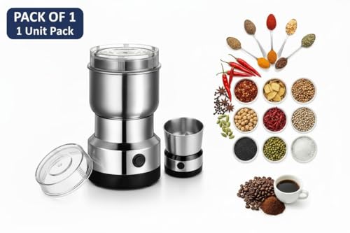 Image of Stainless Steel Portable Mini Electric Coffee & Spice Grinder | Masala & Dry Fruit Grinder | High Speed Multipurpose Powder Machine for Kitchen