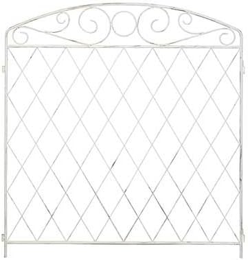 Panacea French Country Scroll Garden Fence, Aged White – Set of 10 Decorative Metal Grid Panels with Scrollwork, Interlocking Border Fencing for Yard, Garden, Pets, Outdoor Landscaping