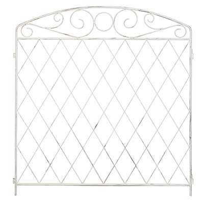 Panacea French Country Scroll Garden Fence, Aged White – Set of 10 Decorative Metal Grid Panels with Scrollwork, Interlocking Border Fencing for Yard, Garden, Pets, Outdoor Landscaping