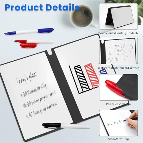 TYBYBB Whiteboard Klein 24 x 16,5 cm Schreibtafel Abwischbar Whiteboard Notizbuch A5 mit 3 Stifte 1 doppelseitige white board Schwamm und 1 white board klein Tuch für Notizen, Listen, Memos