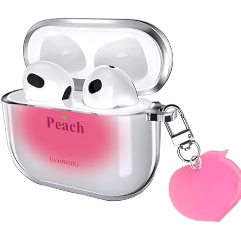 Watefull for Cute AirPods 4 Case 2024 with Keychain Carabiner, Clear AirPods 4 Case Cartoon Anime Pattern Soft Cover with an Ornaments for Kids Girls Women Men (Peach) Cover