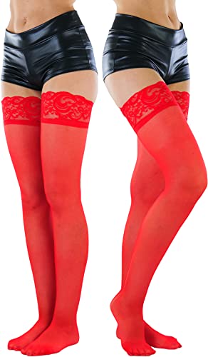 Image of ToBeInStyle Women's Wide Floral Lace Fishnet Thigh Hi Stockings
