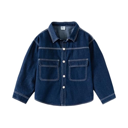 Boys Girls Denim Shirt Lapel Oversize Long Sleeve Button Cowboy Outwear Teen Casual Solid Jacket with Pocket