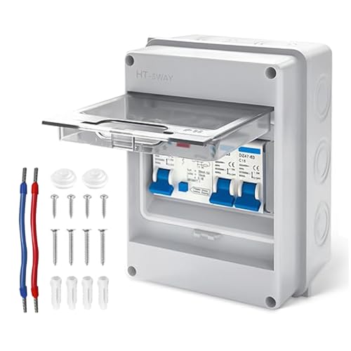 2 Way Consumer Unit Circuit Breaker - IP65 Waterproof Consumer unit Circuit Breaker Panel Consumer Anti-Leakage Fuse Box for GarageCaravan Distribution Protection Box 40A 30mA RCD 6A+16A