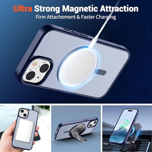 Image of SUPFINE Magnetic for iPhone 15 Case (Compatible with MagSafe) (Military Grade Drop Protection) Slim Translucent Matte Shockproof with Anti-Fingerprint Phone Case, Navy Blue