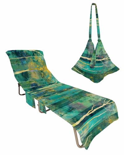Green Forest Oil Painting Beach Lounge Chair Towel Cover, Soft Chaise Lounge Towel with Side Pockets Patio Pool Chairs Cover for Beach/Pool Sunbathing 29x85 Modern Geometric Abstract Art