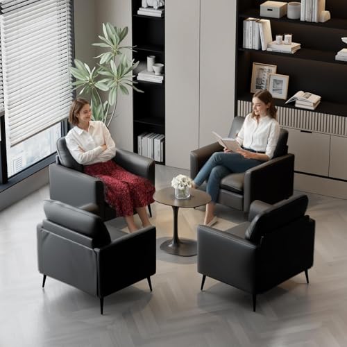 Image of Faux Leather Accent Chair, Office Armchairs with Metal Legs (Black, 1) | TYBOATLE, Mid Century Modern, Comfy, Cozy, Reading, Reception, Office, Bedroom, Waiting Room, Apartment